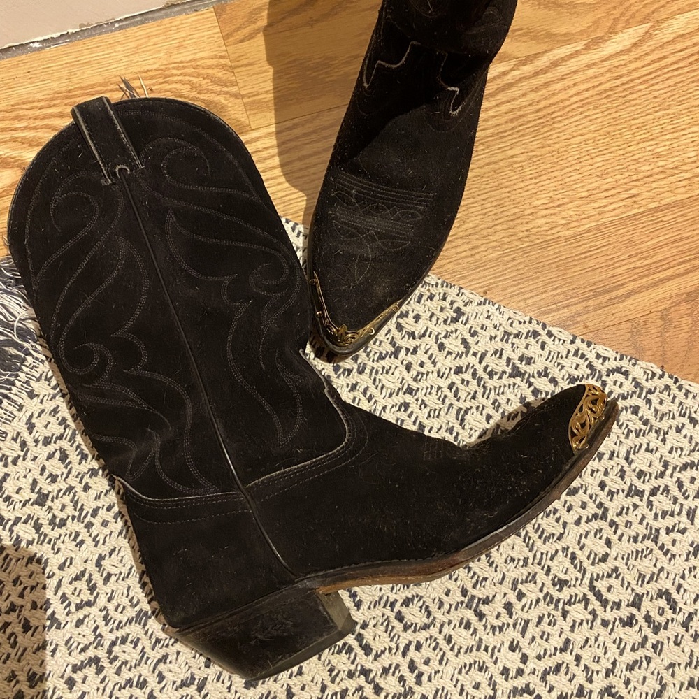 vintage black suede leather cowboy boots